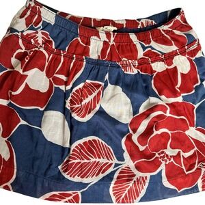 Hollister Mini Skirt Womens M Blue Red Floral Cotton Elastic Waist Tiered Summer